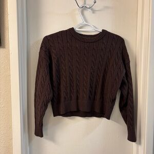Cropped Cable Knit Brown Sweater